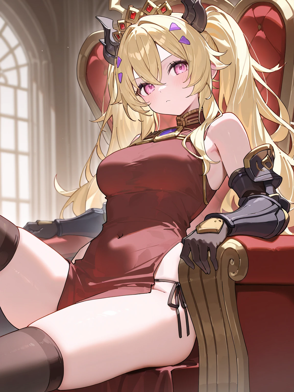 master, chief 1girl, solo, drakengard3, f1ve, intoner, blonde_hair, yellow_eyes