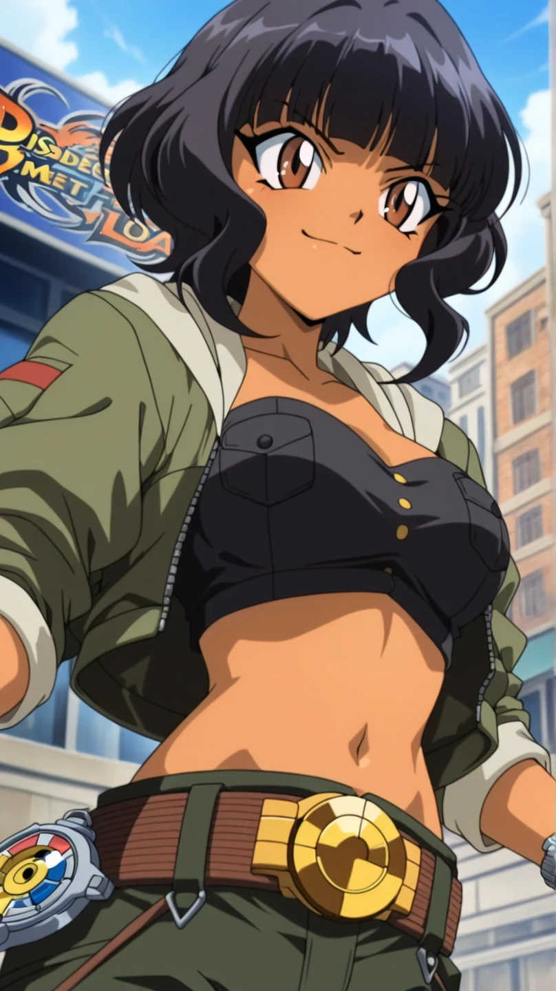 closed mouth, (16 years old), ((1girl)), ((((solo))), (((alone))), (((genderbend))), (((female))), wide hips, thick thighs, huge breast, narrow waist,  ((blue top)), (jean mini shorts), ((anime artstyle)), long eyelashes, (long black hair), (prostitute), (((at night))), in the dark