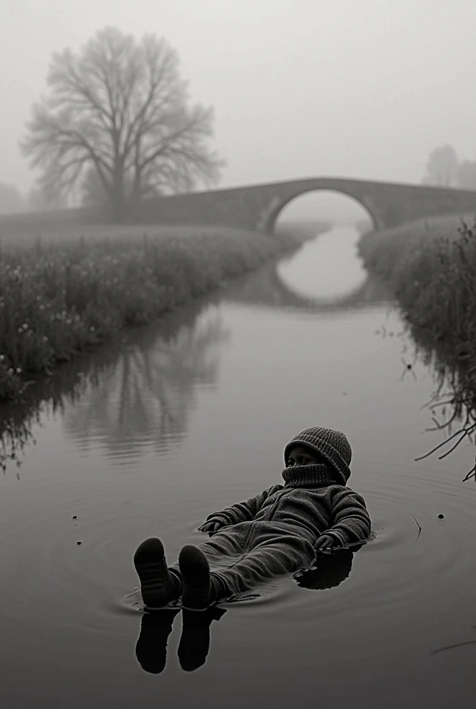 Boy sleeping near pond in a village