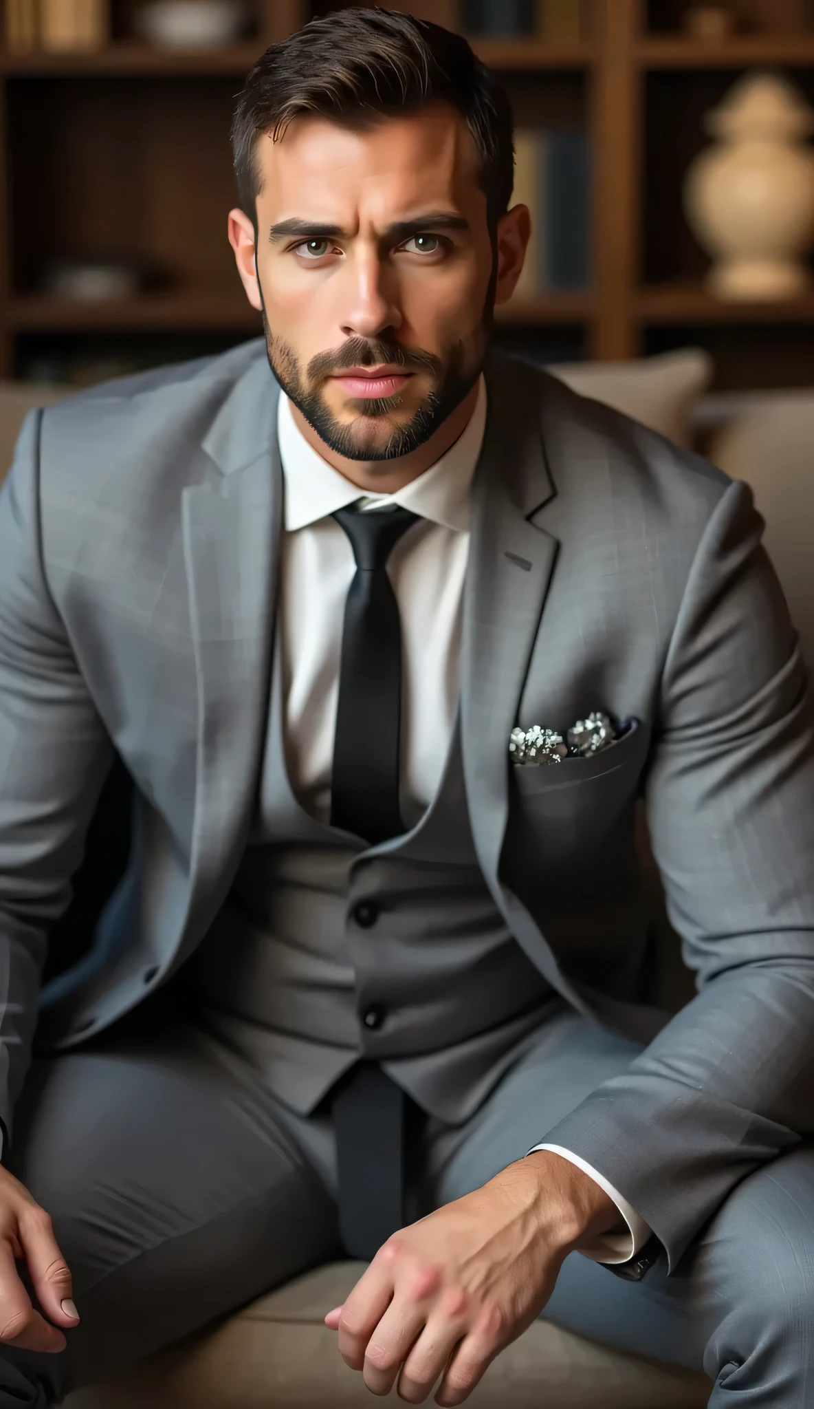 40 year old handsome , One Man,、 muscularity、Italia。Hairy,Hairy, ( chest hair:1.5),(body hair:1.5),(敞開衣服露出毛茸茸的胸肌), ,(color: Young Handsome ,Lean,Muscle Development, 【8k,Best Quality,masterpiece。極其realistic( chest hair:1.5)!High detail 8k)! ((realistic)), ! 186 cm! 70 kg! grey suit ,black tie、 shorthair 、 office、 is sitting on the couch、 grey suit、black tie、 Grey slim pants 、 Lift your upper body 、Focus on facial expressions Israeli Front Hermès belts Menacing lookhairy,hairy, (Chest hair:1.5 ),(Body hair :1.5),(Open clothes reveal hairy pectoral muscles), ,(skin glow:young Handsom40 year old handsome , One Man,、 muscularity、Italia。Hairy,Hairy, ( chest hair:1.5),(body hair:1.5),(敞開衣服露出毛茸茸的胸肌), ,(color: Young Handsome ,Lean,Muscle Development, 【8k,Best Quality,masterpiece。極其realistic( chest hair:1.5)!High detail 8k)! ((realistic)), ! 186 cm! 70 kg! grey suit ,black tie、 shorthair 、 office、 is sitting on the couch、 grey suit、black tie、 Grey slim pants 、 Lift your upper body 、Focus on facial expressions Israeli Front Hermès belts Menacing lookhairy,hairy, (Chest hair:1.5 ),(Body hair :1.5),(Open clothes reveal hairy pectoral muscles), ,(skin glow:young Handsome, lean, muscular, 【8k, bes