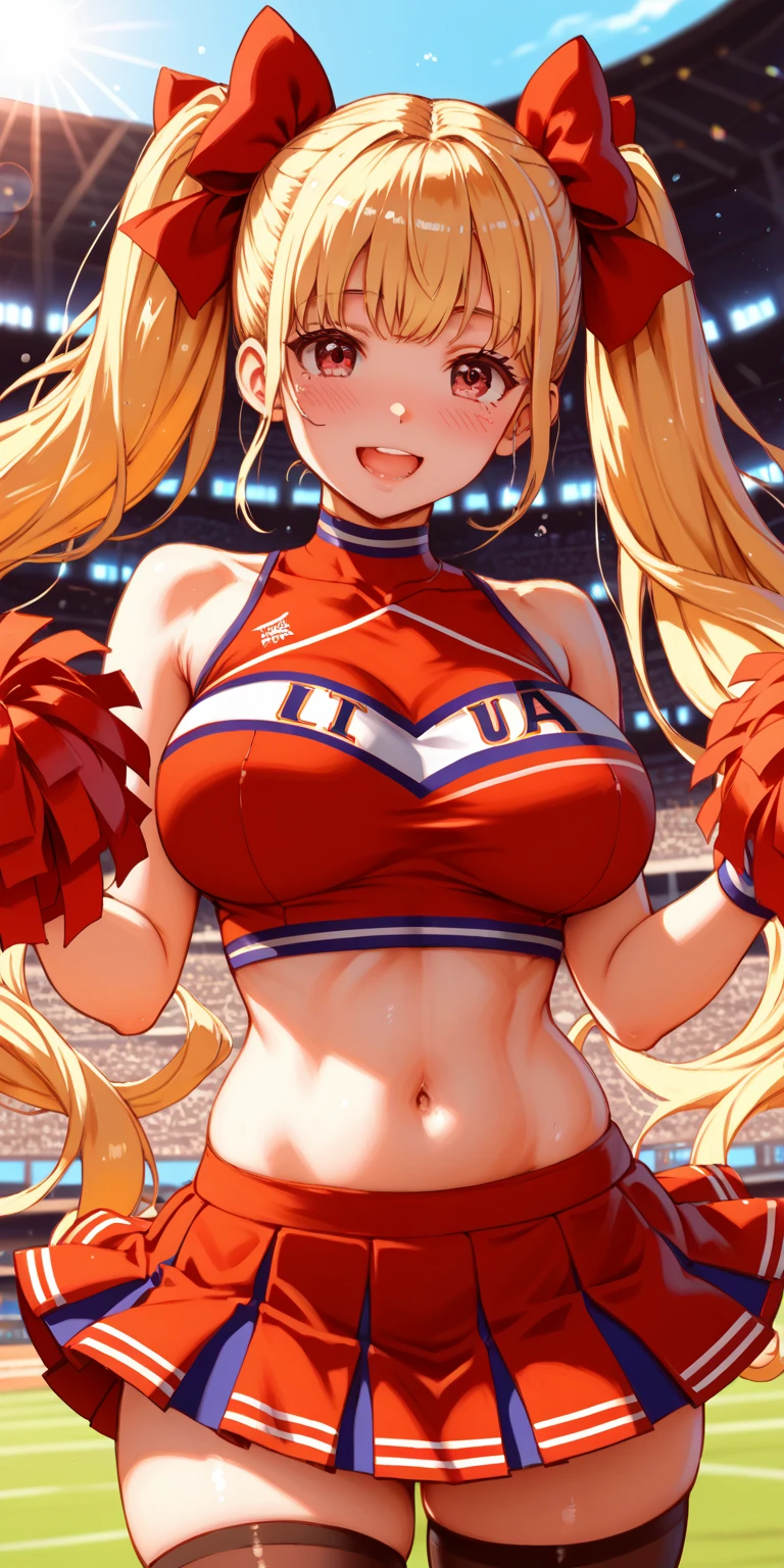 1girl, long hair, very pretty face, hairstyle, ((slutty Barcelona football jersey)), top and bikini, big breasts, big ass, (curvy), professional make-up, necklace, football stadium vacation, (cyberpunk), dynamic light , dynamic angle, (seductive poses), beautiful curves