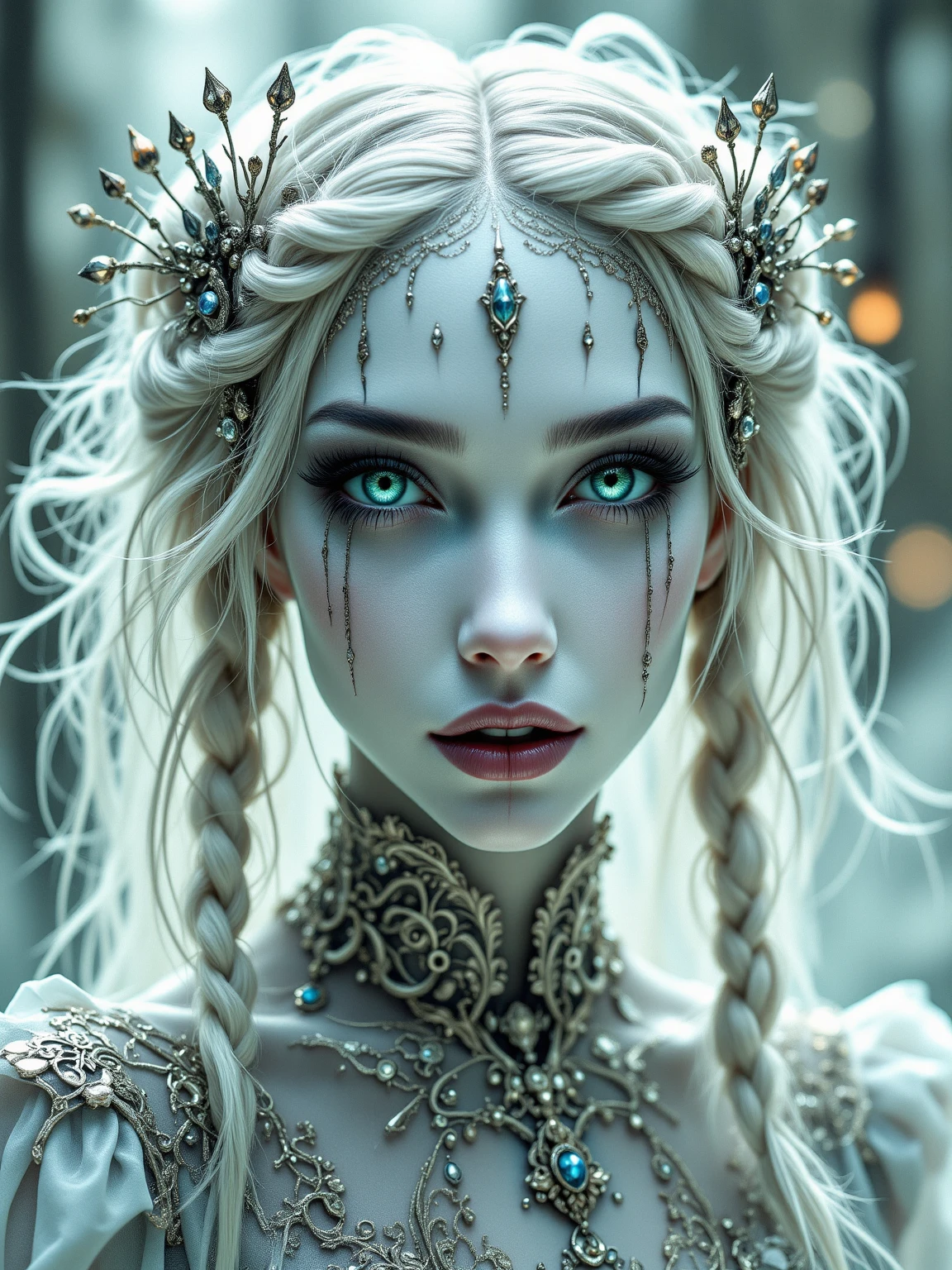 dark queen flawles face,white long hair,beautiful,masterpiece