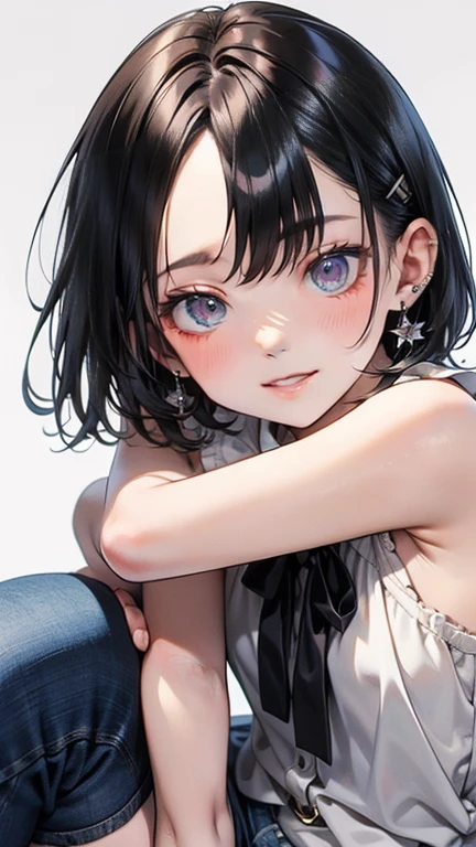 Clean background、1 girl、28 years old、knife、wimd、Maple Leaf、Blue and green ink、Close shot、from the front