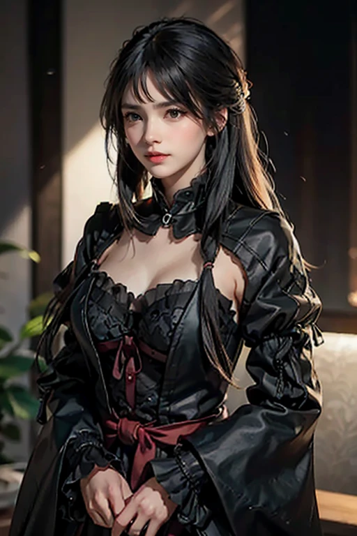 sci-fi poster, full body shot, A dark horizon with a single bright, bold light breaking through the darkness. , best quality, illustration,(beautiful detailed girl), (((masterpiece))), best quality, illustration,(beautiful detailed girl), beautiful detailed radiance, (beautiful detailed eyes), expressive, (16-year-old girl:1,4), disheveled hair, long bangs, ,(black and red dress), black ribbon, empty look, flower, working in a greenhouse, (spaceship 1.6), sexy Gothic lolita, Mona Genshin Impact, high detail, 1girl, small, , long hair, bright blue eyes, perfect appearance, perfect eyes realistic, flawless hair, bangs, makeup, earrings, necklace, decorations, (magic eyes), sparkling eyes, cold expression, aloof, Detailed face, High detail masterwork by Pascal Blanche Rutkowski, Repin Art station, Hyperrealistic painting, Concept ART of detailed character design, Matte painting, 4K resolution, Mysterious half-open chestr, Glamour, Medium make-up