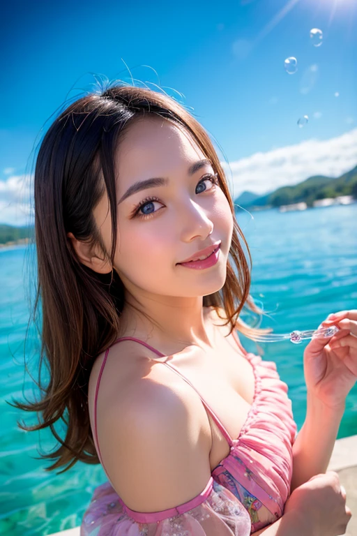 (2girl), (ultimate beautiful girl), (cute face), (Happiness, the smile of a goddess), cleavage, (Best Quality:1.4), (Ultra-detailed), (extremely detailed beautiful face:1.2), (highly detailed Beautiful face), (extremely detailed CG unified 8k wallpaper), High-definition raw color photos, Professional Photography, Extremely high resolution, fashionable, Highly detailed, bikini, beach, palm trees, 