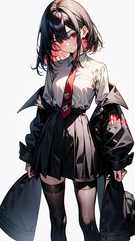 ((Long Straight Black hair)), Perfect face, Choker, Punk earrings, ((Tall)), ((High Quality)), Necklace, ((Mature)), Pretty Eyes, Sharp Nails, Bangs, ((1 Girl)), ((Multiple Earrings)), 1 girl, Spiky Earrings, Adult, Spiked Collar, Thin Eyelashes, Plain Background, Red Colors in Background, Shark Girl, Long Tail, Large Tail, Massive Tail, Shark Tail, ((Black Pleated Skirt With White Lines)), ((White Buttoned Shirt)), Close Up, Very Short Mini Skirt, Tall, Long Legs, Dynamic Pose, Black Tail, 2 moles under left eye, Wide Hips, Pantyhose, Thick Thighs, Vibrant Colors, Spreading Legs, Lewd, ((Muscular Legs)), NSFW, Naked, Nipples, Vagina,