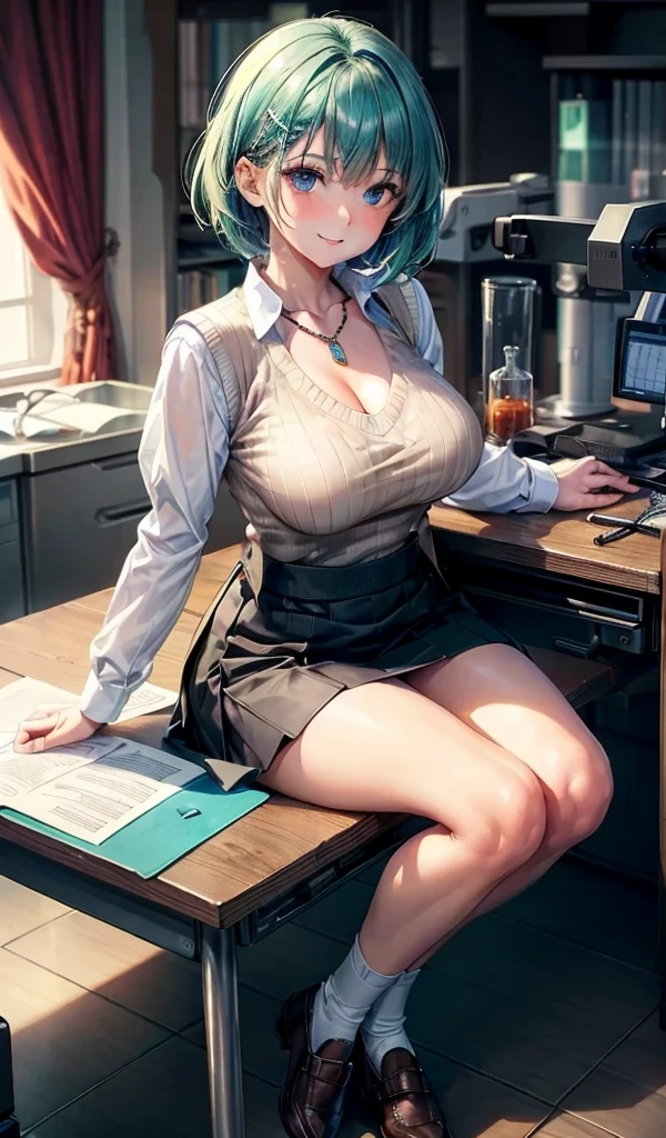 Ultra realistic, 16k, high quality, Beautiful poses, 1 girl, green hair, green eyes, sexy black dress ), white shoes, big breasts, ((sitting in the classroom)) embarrassed face, perfect legs, perfect hand, five fingers, Looking at the camera, pale skin, sexy cleavage, narrow waist, hot hips, beautiful hot legs , 25 years old, (beautiful tall body), professional photography of a stunning woman detailed, sharp focus, dramatic, award-winning, cinematic lighting, volumetric dtx, (film grain, blurred background, blurred foreground, Bokeh, depth of field, motion blur:1.3), multiple hot sexy poses.  