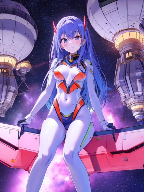 (best quality,highres:1.2),ultra-detailed,realistic,photorealistic:1.37,a beautiful girl (Lucy Heartfillia from Fairy Tail) model in a pop style,18 years old,long legs,medium breasts,extremely detailed face (with emphasis on azure eyes),wearing tight-fitting clothes (exposing the stomach),sitting in a perfect split pose,illustration,colorful pop art style,dynamic lighting,neon colors.sunglasses on head