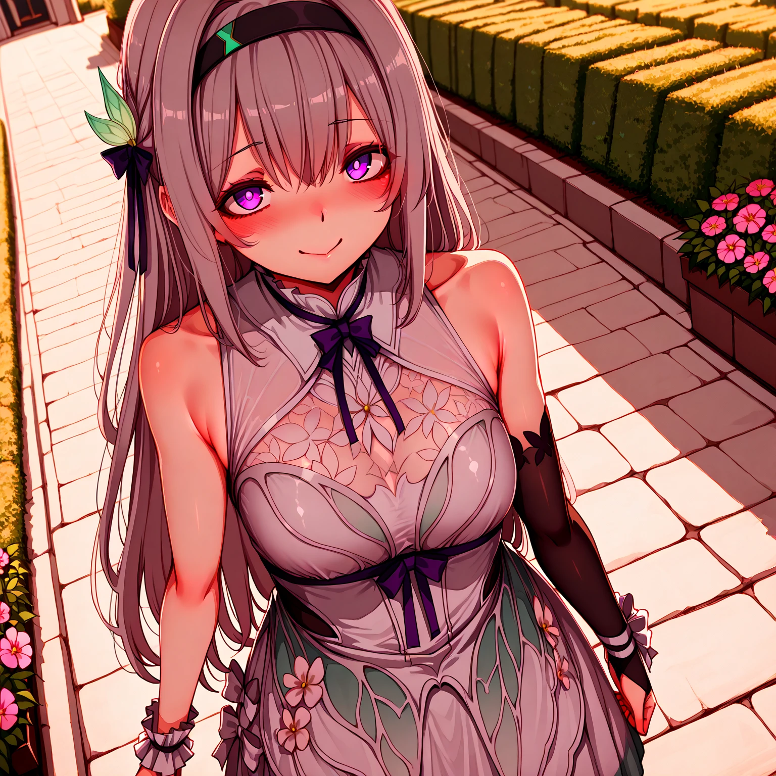 great quality ++ Extremely detailed high resolusionolution, very aesthetic, expressive eyes, (((perfect face))), (((face symmetrical))), (((good anatomy)), (((perfect hands))), (((8k)))), UHD, HD wallpaper, (((high detailed calidra, (((((1girl)))))), only, Masterpiece, Best quality, high resolution, Highly detailed, (illustration), beautiful detailed eyes, (((combatant))), (((1girl)))), (((cuerpo completo))), ((((full body)))), (((((((illyasviel von einzbern)))))), (((((gothic lolita)))), ((((ponytail)))), (((((smile))))), (((frilled dress))), (((dress))), (((lolita fashion))), Long wavy hair, (((red eyes))), (((purple heart promise))), (((milfication))), (((mature female))), ((((((gigantic breasts)))))), Accurate fingers, Unnatural hands, strange eye, Greek columns, outdoors, beautiful majestic forest, vine leaves surrounding the columns, flowering bushes everywhere, clear sky, bright sunny day, heavenly forest, greeting the subjects, (((strolling through the city))), (((walking))), (((female pose))),