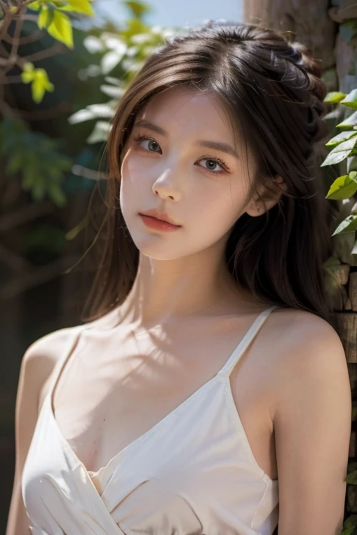 (((best quality))),(((ultra detailed))),(((masterpiece))),illustration,1 beautiful girl,slim,straw hat,shiny skin,black skin,sweat,wet,flat chest,strapless Embroidered red bra,collar,sitting in the Paddy pool filled with Rice seedlings,close-up of face,elegant, clear sky, sunlight, dreamy, contrast, natural,Chinese rural landscape,The body below the neck is in water