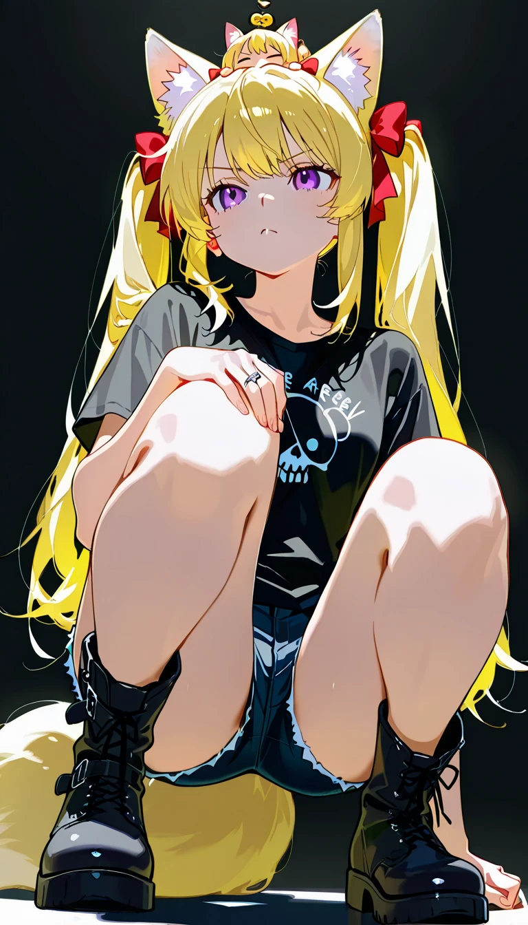 Girl,Sit cross-legged,Suspenders,shorts,sock,Shooting from bottom to top,Biye gesture,Prop up the ground with one hand,