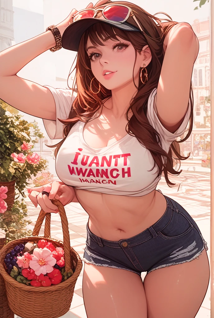 Beautiful thick  girl with wavy long hair, Florida bakini, holding a white board with text "I I love u scoot" and showing it to the viewer