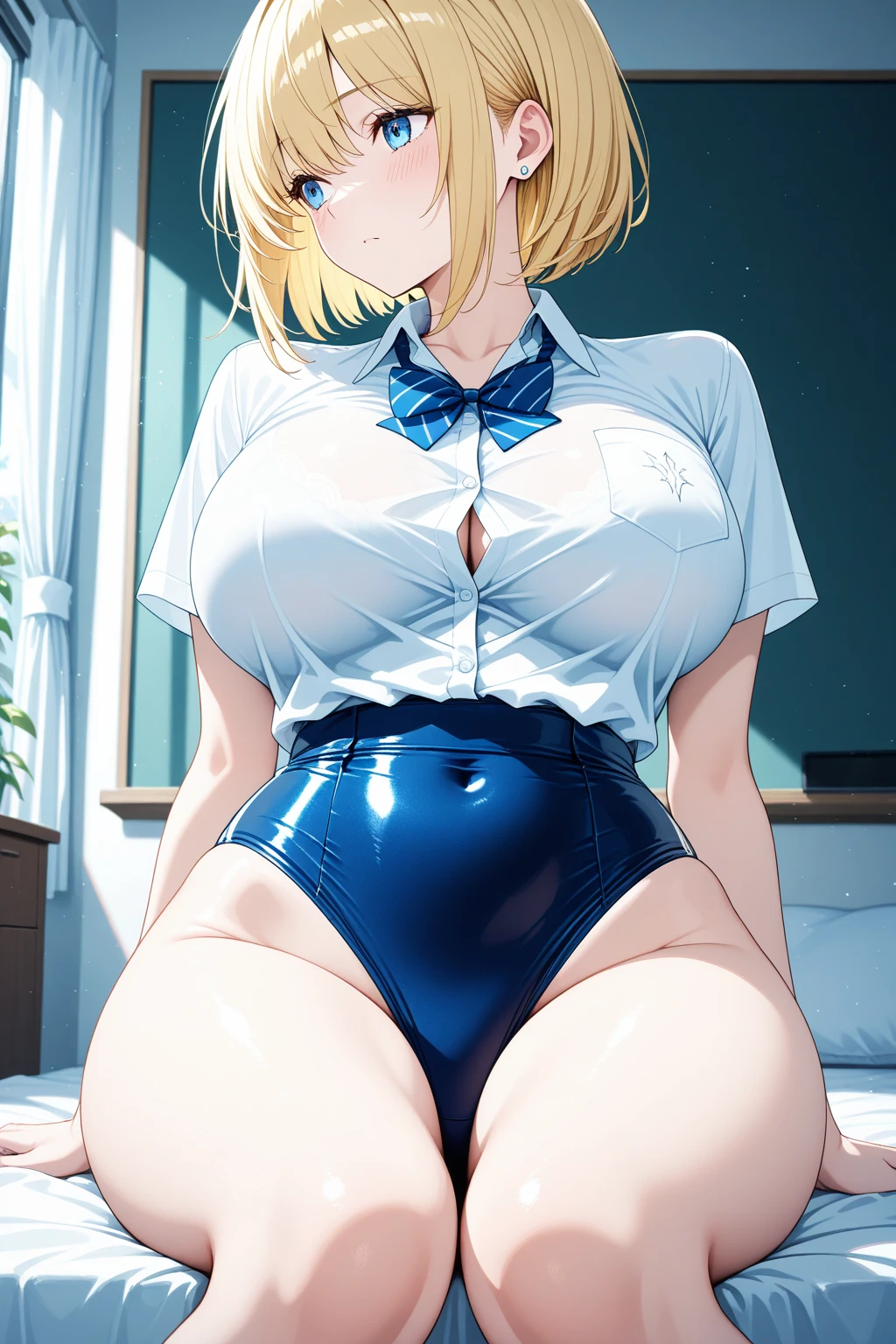 ((super high quality,Ultra-high resolution,16K,super masterpiece,Ultra HD,Ultra high definition,))One Girl,A bright and shiny pink wetsuit,Zipper open to chest,Large collar,Tight collar,popped collar,Butterfly shaped light blue necklace,Looking at the camera,Provocative smile,blush,Drooling,Leaning forward greatly,Grab your breasts and crotch with your hands,Spread your legs wide,Sweaty all over,Overflowing love juice,Top-down angle,a blue sky with clouds and sun,A lot of water splashing from below,