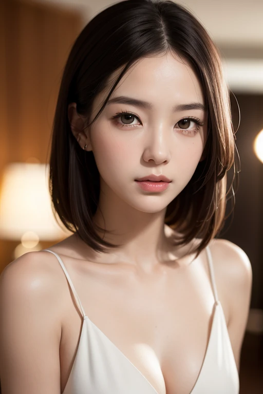 Highest quality、8k傑作、Ultra-high resolution、(Photorealistic:1.3)、RAW Photos、1 person、Brown hair short bob、Glowing Skin、1 personの超美人女子大生、((Ultra-Realistic Details))、Portrait、Global Illumination、Shadow、Octane Rendering、8k、Super sharp、Very intricate details、Realistic Light、CGSoation Trend、Beautiful Eyes、Shining Eyes、To the camera、White shirt、sheer、blush、Cleavage、Half-dressed、Being spied on while changing