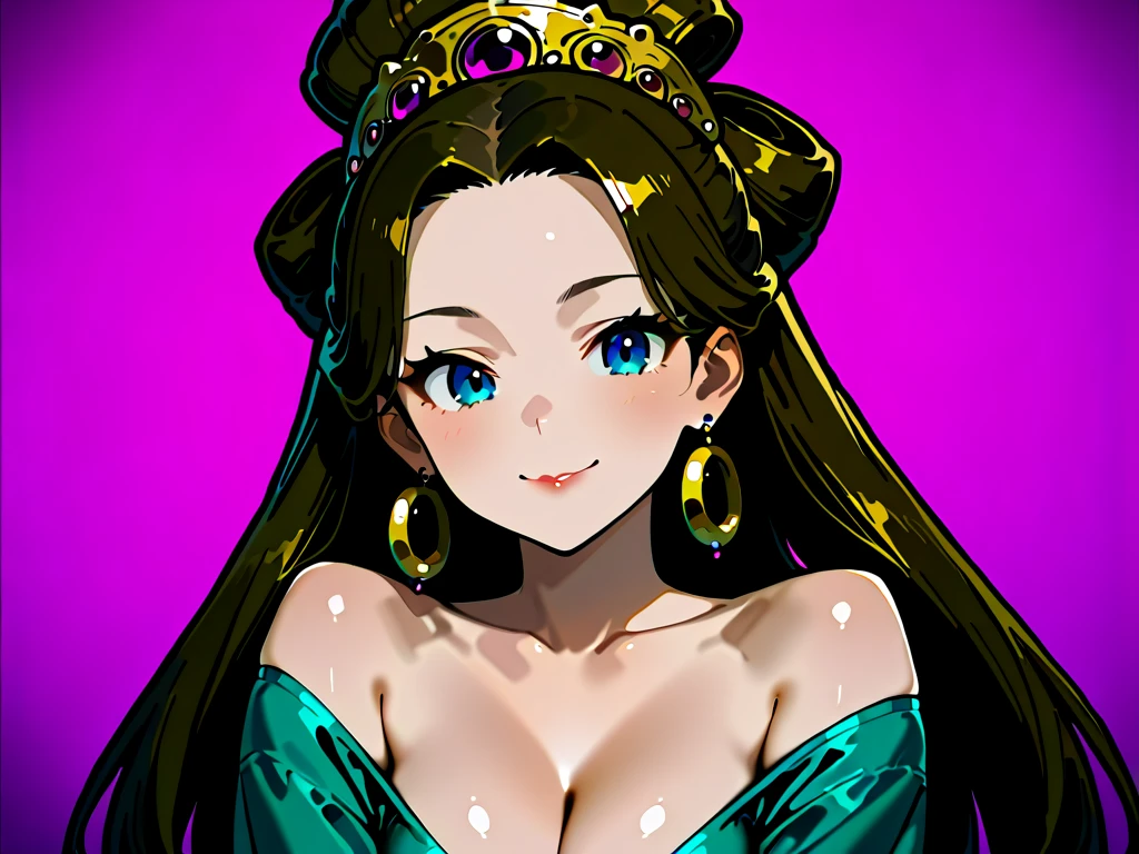 shanpuuranma, large_breasts, standing, solo, China_Dress_Golden_SMPOVA, masterpiece, best quality, detailed face, detailed eyes, highres, upper body, perfect face,detailed face, blush