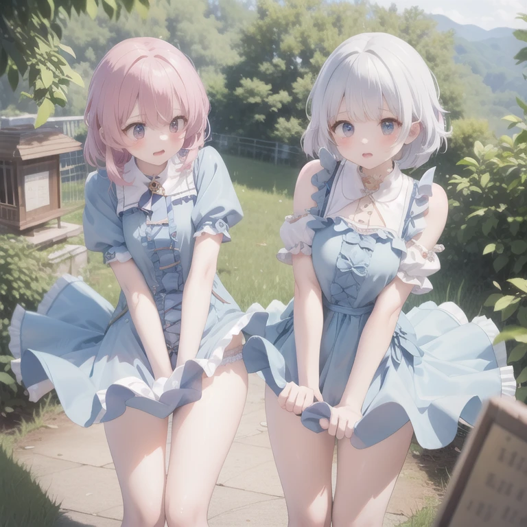 ((gal girly, 2girls)), (petite kawaii, bishojo), (shy, kawaii face), ((masterpiece)), (best quality), (ultra detailed), ((highres)), (exquisite), (depth), (high standard), (beautiful and aesthetic), (super detailed skin), (perfect anatomy), (full body), (blush), (strap slip), (bare foot), ((cheek to kiss)), (lipstick), (one room), (white, blue, black)