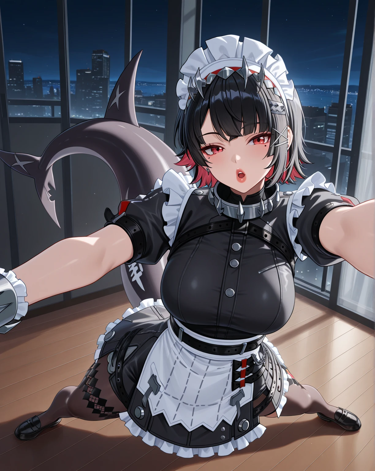 glaring、(Big Breasts)、curvy、(((((1 girl)))))、High-pressure poses、In a dark room、(older sister)、((owncast eyes))、wearing black gloves、Five fingers
