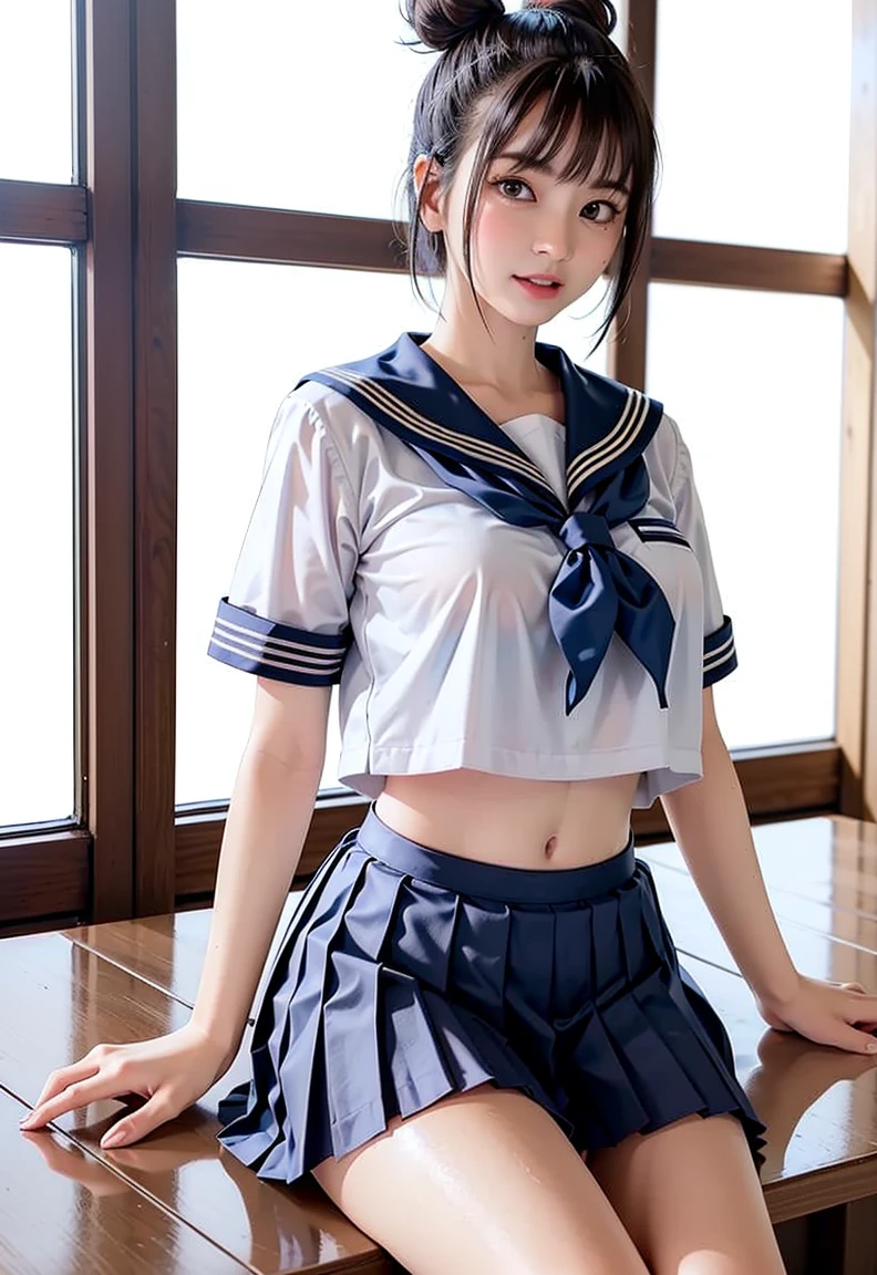 Very detailedな CG Unity 8k 壁紙, Highest quality, Very detailed, masterpiece, Realistic, photo Realistic, Photographing the whole body from a distance、Very detailedなかわいい 14 歳の女子, (((Try lifting your skirt))), (Lift it yourself), Camel Toe、Natural Makeup、(masterpiece:1.3, Highest quality, Ultra-high resolution, Very detailed), (Realistic:1.1, photoRealistic:1.4)、School Life、In the classroom、Enjoying alone、Blushing、Xiaowa、Beautiful detailsまでこだわった髪, Beautifully detailed face, Beautiful details, Camel Toe、Beautiful clavicle, Beautiful body, Beautiful breasts, Beautiful thighs, Beautiful feet, Beautiful fingers,
View your viewers, 1 Girl, Japanese, 14-year-old girl、smile、Perfect Face, (Perfect Anatomy, Anatomically correct), Cute and symmetrical face, Baby Face, 細部にまでこだわったWhite skin, Skirt flip、Camel Toe、Skirt flip、((Lower body naked))、((Wear loafers and socks))、(Cute side twin tails:1.5,brown、Scrunchie), Asymmetrical bangs, black eye, Long eyelashes, (Small Box)、Very slim figure、thin, blush, Lips parted, Looking at the audience ((Cute short-sleeved sailor uniform:1.5))、In a Japanese classroom、Detailed slender legs、White skin、Skirt flip、Camel Toe、Skirt flip、(2 legs、Black knee-high socks:1.2)、((One young junior high school student))