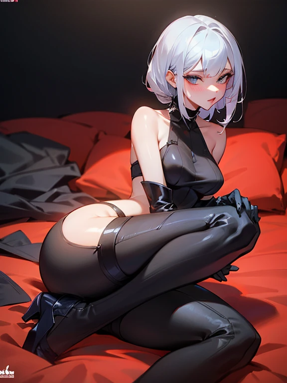 1girl, w_arknights, black bodysuit with blue parts, ancient space ruins, hi-tech armor pieces, face, fat legs, see through clothes, side boob