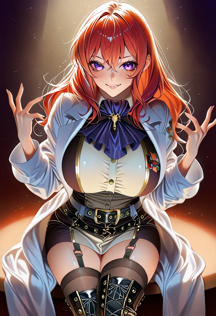 1girl, Best quality, masterpiece, cowboy shot, orange hair, green eyes, tight cloth, office clothes, office, white clothes, wet, fingering, long ginger hair, green eyes, anime girl, kawaii, hourglass figure, big feet, sweaty feet, soles showing, 5 toes on each foot, 5 toes, heel on floor, red high heel shoes on ground next to feet, galactic background, stars and sparkles, green outfit, massive tits, huge breasts, big boobs, cleavage