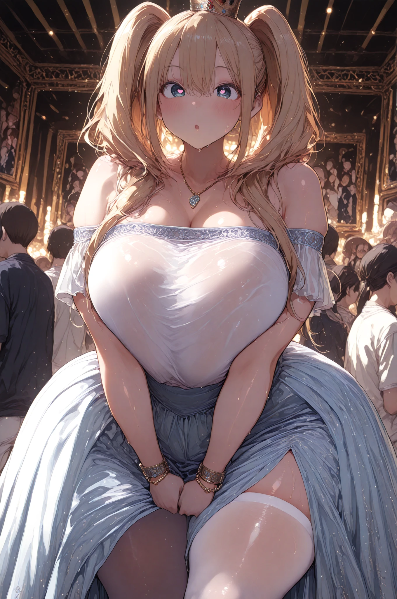moe anime artstyle,Masterpiece,Best Quality,Super Detail,(Very Delicate and Beautiful),((((An arrogant old queen and an arrogant princess with different hair colors)))),different hair colors,(confrontation),couple focus,((absurdly long Straight hair,Red Eyes)),(((beautiful embroidery and jeweled gorgeous rococo ballgown with voluminous full length crinoline hoop skirt))),((((absurdly gigantic tits,absurdly gigantic breast,curvy)))),deep cleavage,Skindentation,((detailed face and eyes)),extremely gorgeous hair ornament,((extremely gorgeous big tiara)),luxurious jewelry,((beautiful embroidery and jeweled gorgeous rococo ballgown with voluminous full length crinoline hoop skirt)),(((absurdly gigantic tits))),gorgeous palace,((standing pose,Contrasting poses)),((((Arrogant smile)))),(An old queen and a princess with different hair colors)),((confrontation)),(((different hair colors)))