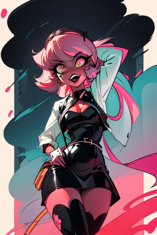 Score_9, score_8_up, score_7_up, score_6_up, gyaru, source_アニメ, 1girl, 独奏, white background, abstract rectangular background, honoka, gazing at viewer, very dark skin, cat Woman, white suit, malicious smile, Evil eyes, manikin doll.