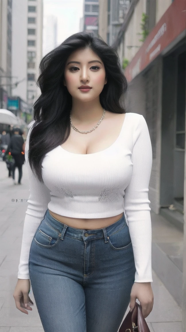 1 girl, solo, (masterpiece, best quality), (extremely detailed, extremely beautiful face, perfect face anatomy), extremely beautiful eyes, extremely detailed, extremely detailed eyes, expressive eys, blue eyes, long black hair, ultra realistic, hyper realism, hyper realistic, ((ultra resolution, absurd resolution)), (8K, 8K HDR, 4K, highest quality unity wall paper 8K HD, Ray tracing), perfect lighting, real life, Milf, milf, mature woman, big breasts, perfect breasts, round breasts, indian woman, indian milf, modern woman, narrow waist, curvy ass, hips, hourglass figure, perfect figure, alluring beauty, (Goddess, Indian goddess, supermodel, extremely beautiful woman), 35 year old, tight clothing, ( open black jacket, white unbuttoned tight shirt, light blue short skirt), red heels, messy hair, (perfect skin texture, perfect texture), on the beach, smiling, hands on hips, arching pose, solo focus, perfect mouth, rosy lips, perfect nose