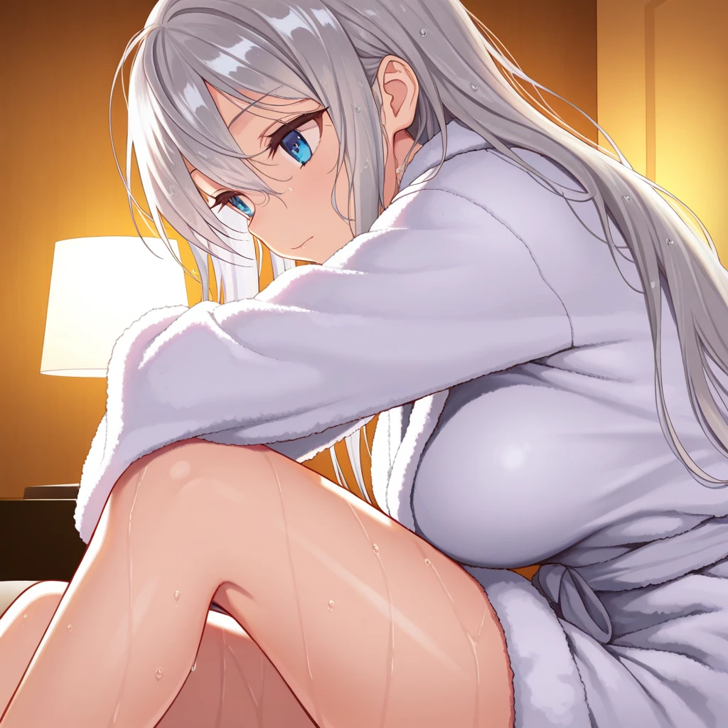 ((highest quality)), ((masterpiece)), (be familiar with), (An illustration), perfect face, Yosaki Kanade, gray hair, on the bed, Sweat, love juice, provocative eyes, soaking wet, nsfw,  cum, excessive cum, creampie, clothed sex, vaginal ,1boy, woman on top
