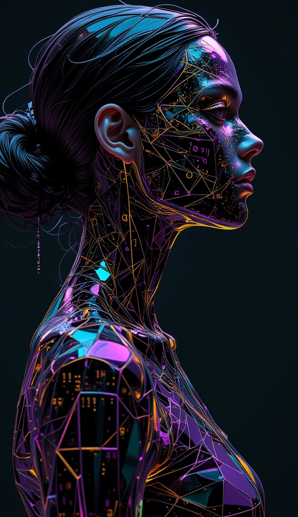 (front focus),(in the dark:1.6),, (masterpiece, top quality, best, official art, beautiful and aesthetic:1.2),(masterpiece, top quality, best quality, official art, beautiful and aesthetic:1.2),(masterpiece, top quality, best quality, official art, beautiful and aesthetic:1.2), 1girl, glitch art, (digital distortion), pixelated fragments, data corruption,colorful noise, visual chaos,contemporary aesthetics