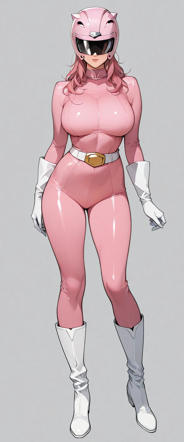 mouse ears girl, little mouse ears, curly hair, semi-white hair, half pink hair, wild hair, white Strands, Strands, black eyes, skinny girl, latex white suit, Hero costume, pink boots with heels, heels, big , mouse tail, half mouse girl, girl, Short curls, white eyelashes, serious face, cutie, Tsundere, superhero, city in the background, One hand on the waist, pink gloves up to the elbow, gloves, pale skin, mole near lip, fiesty girl, To frown, A seductive angle, standing, pastel shades, city lights, pastel pink, White cloak, beautiful figure, feminine figure, adult girl