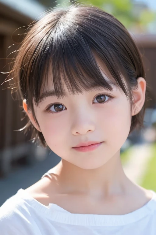 8K,Japanese,8-year-old,innocent face,girl,cute,black hair,hair clip,nude,young body,young face