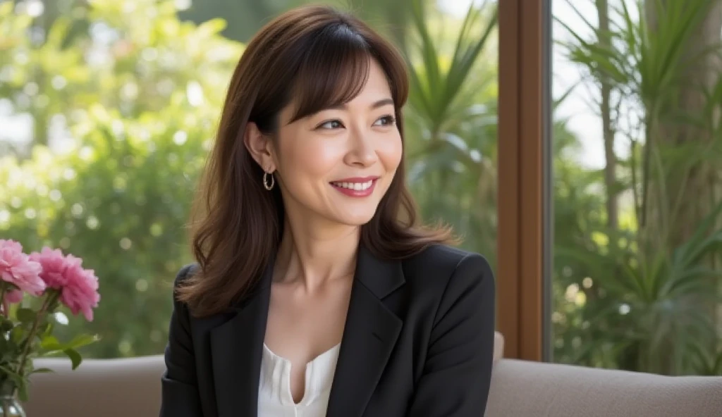 The East Asian president woman about 50 years old in suite 