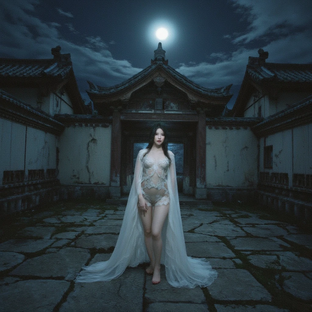 A digital art oil image of a princess in dark , floor length robe, fingerless gloves, medium length raven black hair that falls on her shoulder, thin peach lips that frames her angular face, slender waist, height 6'5,hot, wisty, wet hair, light caramel eyes that caught in the moonlight, few steps away from a natural hot spring in a secluded part of the forest, bathing in creamy moonlight, hyper detailed, photobashing, real life photography,realism, traditional, 40k