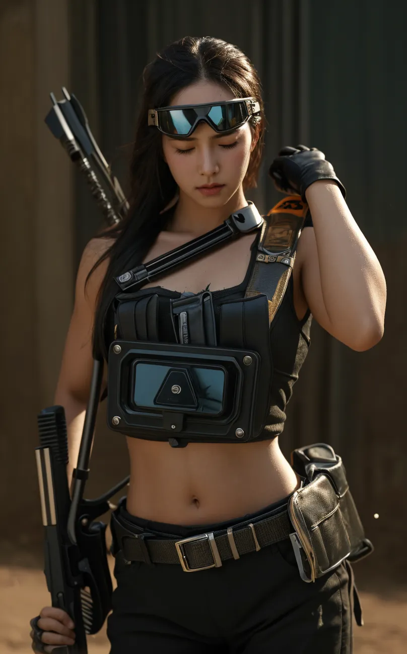 a beautiful female soldier, holding a rifle, wearing short green camouflage shorts, white bra, sheer bra, in the midst of war, extremely detailed, 8k, photorealistic, hyperrealistic, highly detailed, masterpiece, cinematic lighting, dramatic lighting, cinematic atmosphere, dramatic atmosphere, muted color palette, military aesthetics, gritty textures, volumetric fog, depth of field, ambient occlusion