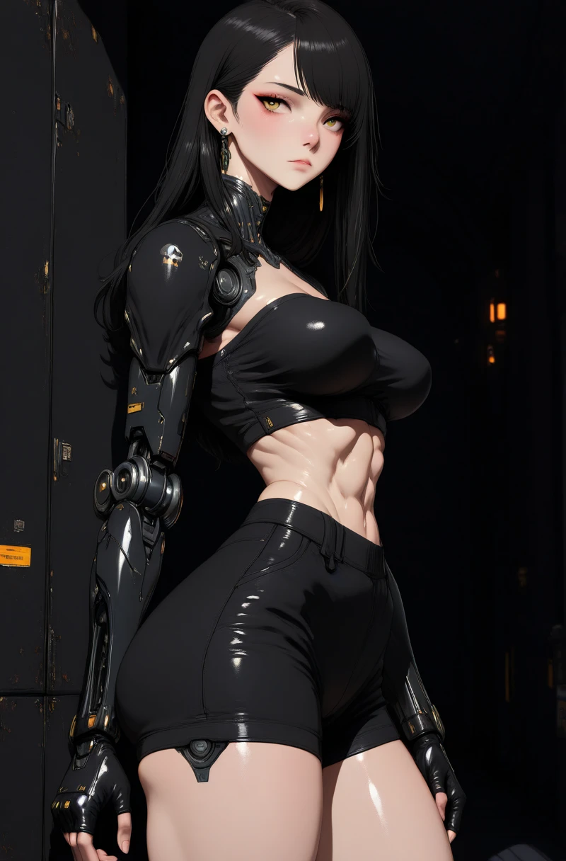 hard lighting with hard shadows, (blame artstyle:1.1), (tsutomu nihei:0.6)
one cyborg girl with robot legs is standing upright and looking away from viewer, (looking ahead:0.8)
distracted view, (thick thighs, wide hips, slim waist:1.3)
mechanical parts, android, cyborg, robot, (transluscent skin:1.2)
(dynamic camera angle:1.3), flat colours, monochrome
(very detailed background:1.1) is empty void
<lora:blame-derv5-nai-128dim-128a-rep-3kstep:1> <lora:GR2-NAI-D128-A64:0.5> <lora:translucent_skin:1.3> <lora:add_detail:0.5>