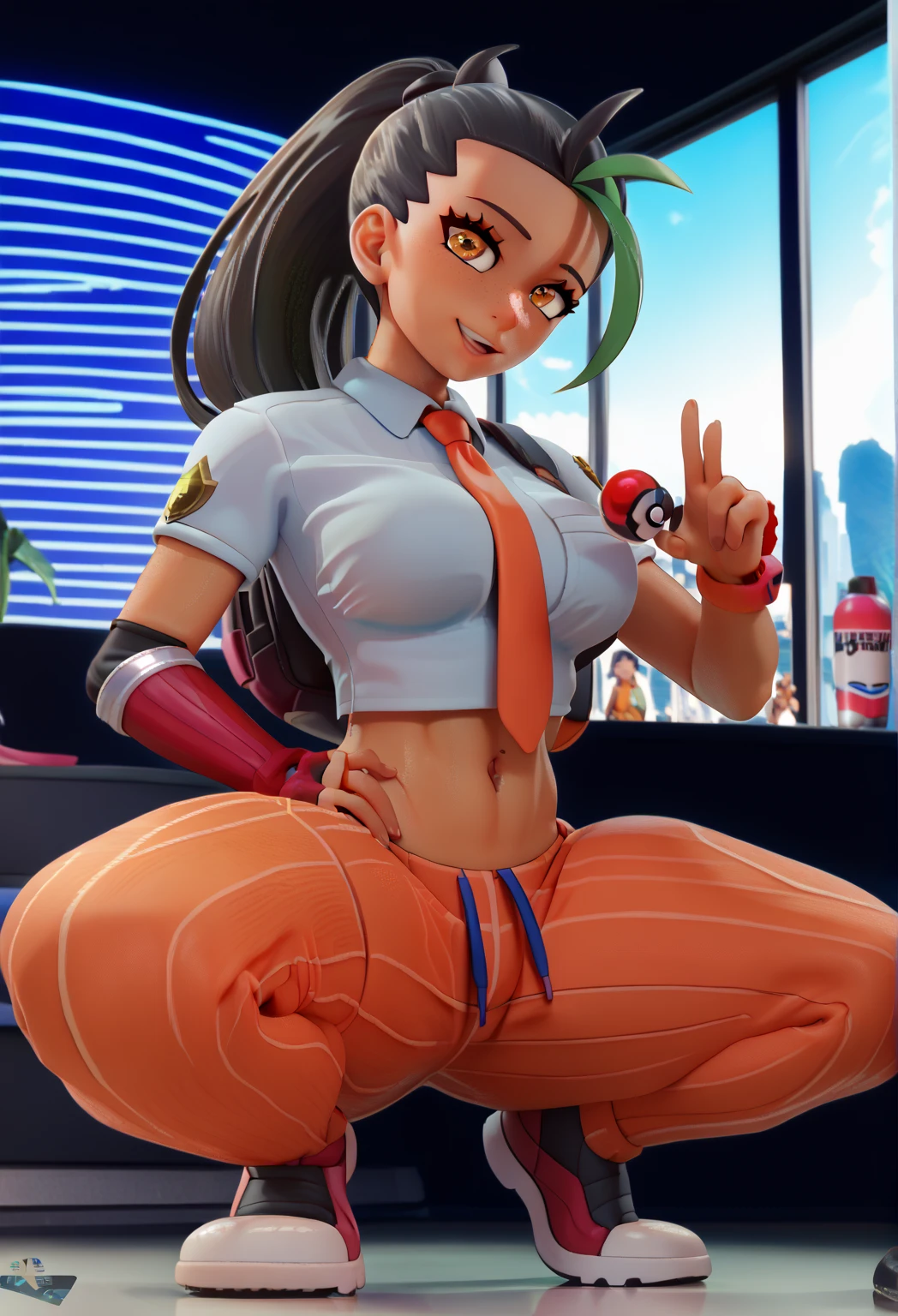 ChunLi, wearing a black thong, underwear, solo, panties, (((wearing a white Real Madrid shirt))), (perfectly proportioned body:1.1), (((chinese city)), soft lighting, smilling ,(solo)),  (standing on one leg:1.2), (standing split:1.3), hand holding one leg up, (black panties), clothes writing, (alone). ((solo:1.5)), big red lips, cameltoe, 1 girl, white Real Madrid shirt, [[[(((big hips)))]]]], perfectly round breasts, hourglass body.  shiny skin, watching the viewer, beautiful hair, beautiful face, beautiful detailed eyes, babyface, beautiful clavicle, beautiful body, beautiful breasts, large breasts:0.5,