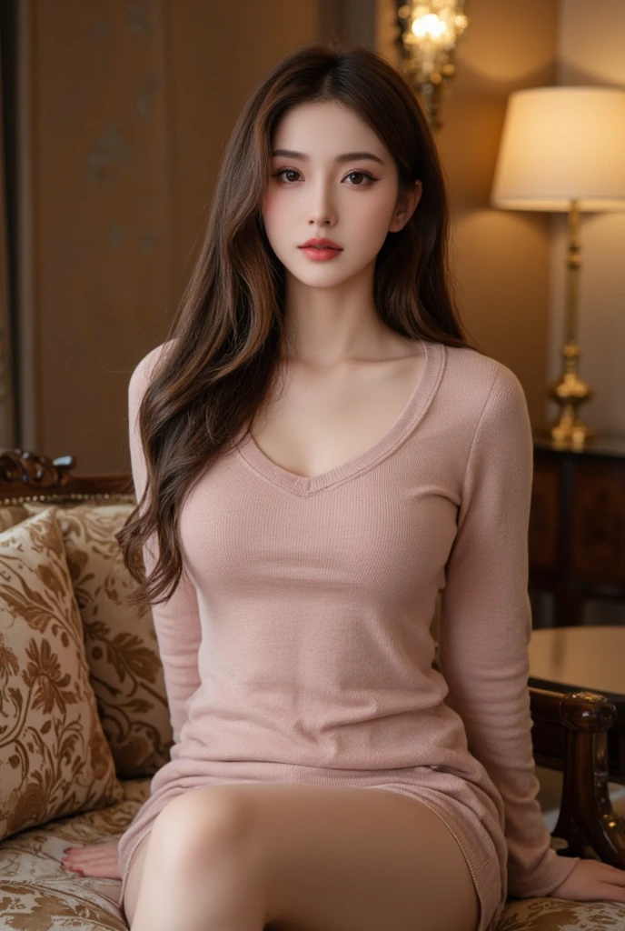 ((best quality: 1.5)) ((masterpiece: 0.8)), intricate details, sharp focus, professional, real life, realistic representation of the face, dynamic pose, in the style of realistic and hyper detailed renderings BREAK ((detailed women, (((soft loose pink shirt, sweatpants, natural, [ginger hair:blonde hair:0.5])), (unkempt short wavy hair, (([flat chest:medium breasts:0.8])), flirting pose, smirk, lounging, couch, ((holding game controller, ooking away)))), playful), freckles: 0.6), photorealistic, hyper-realistic, 8K