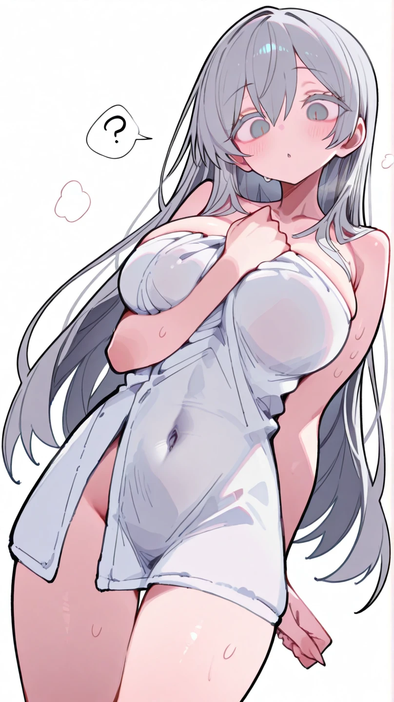 masterpiece, best quality, extremely detailed, anime, girl, (((View from below,))) shiny, Perfect female body, woman, young, long bangs between eyes, Grey hair, glossy hair, (((((very long hair))))), absurdly long hair, cute face, closed mouth, (((huge breasts))), beautiful detailed blue eyes, white skin, (((backless dress))), dhalter dress, white skirt, (((((overexposure))))), white Clothes, (((white underwear,))) ((shiny skin,)) (((light smile,))) flying, see through, (((((wet,)))))