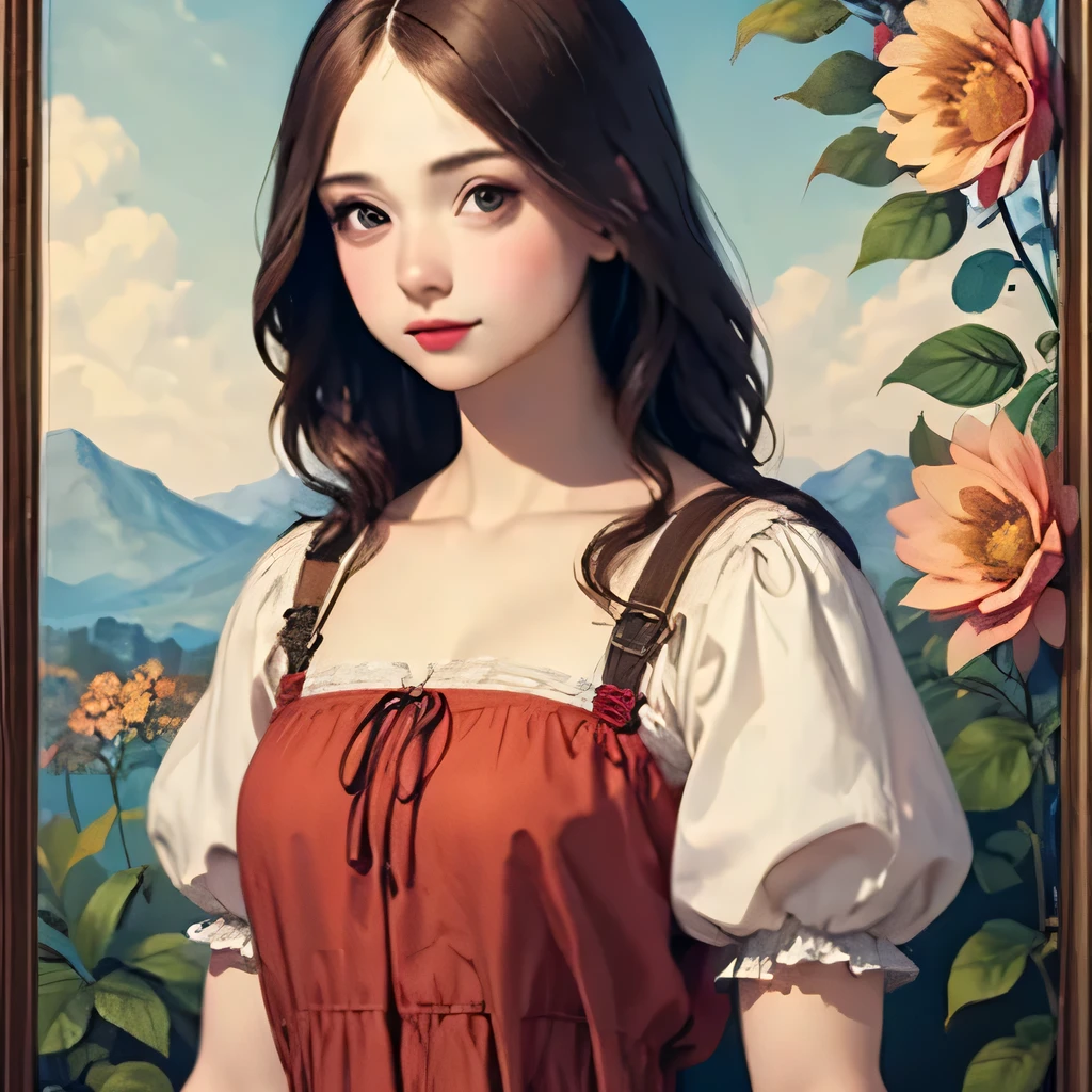 394 ((young woman)),(shorthair),(Neat hair),(floral dress),(Leonardo da Vinci style paintings)