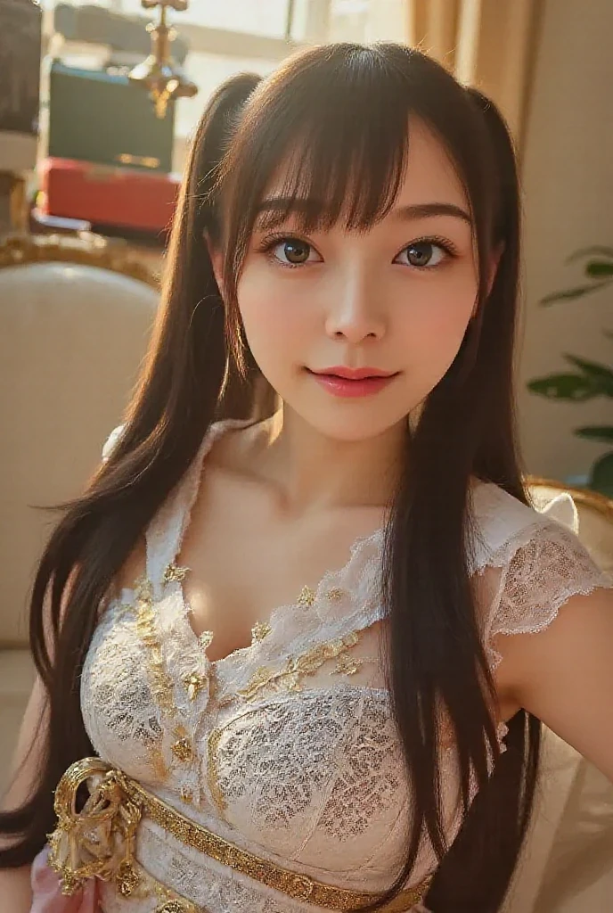 (best quality,4k,8k,highres,masterpiece:1.2), ultra-detailed, realistic:1.37, HDR, studio lighting, extreme detail description, professional, vivid colors, bokeh, (portrait), (young girl), (growing small breasts), (open shirt), (childlike face), (sexy pose), (in a bedroom), (visible underwear), (soft lighting), (pastel color palette), (whimsical atmosphere), (dainty decor), (flowery wallpaper), (lacy curtains), (innocent expression), (blushing cheeks), charming eyes, sweet smile, delicate features, (long flowing hair), (soft cotton clothing), (flower patterns), (natural lighting), (peaceful ambiance).