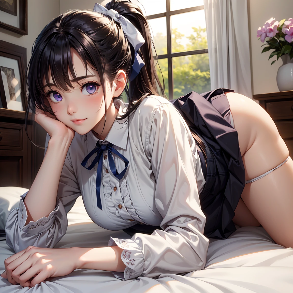 ((Top Quality, 8k, Masterpiece: 1.3)), Beauty, 1 Girl, Big: 1.3, Slender Abs: 1.1, Dark Brown Hair, (Crawling on the Floor, Open Legs: 1.7), Ultra Detailed Face, Highly Detailed Lips, Detailed Eyes, Double Eyelids