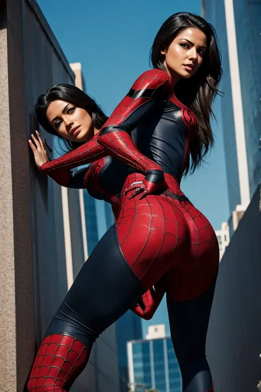 two teenage latina showing off their huge assets, spider man ,