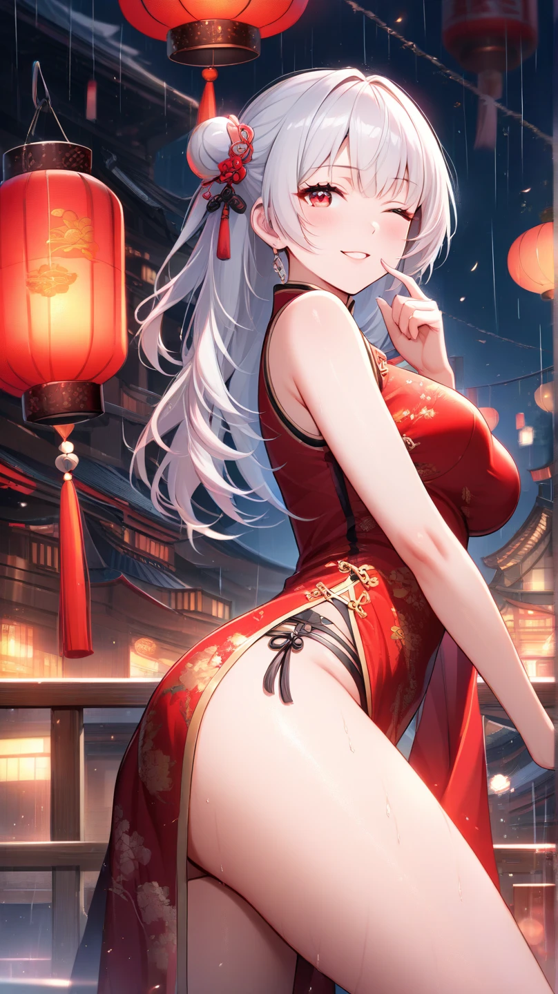 Unparalleled masterpiece, ultra-realistic 8k CG, flawless artwork, 1girl, extrmly close-up shot, (((Perfect female figure)),, (((hands and knees on the floor on all fours)), on all fours, (angle from behind)), beautiful ass, ((buttocks facing straight back)), (translucent underwear)), (very thin underwear), ((black knee stockngs )), the pubic area stands out clearly, pay attention to the details of the picture. This official art Unreal 8k wallpaper is a super detailed and beautiful masterpiece of the highest quality. The use of dynamic angles shows the elegance and romanticism of the image. The figure has large breasts, no panties, and camel toes". ((Chinese dress)), thin waist, Chinese god, (((crotch open)), (underwear visible), ((black knee high stockngs)), seductive posture, sexy pose, attractive, clean, beautiful face, pure face, thin skin, ridiculously long hair, goddess, shiny skin, skin dentation, delicate patterns, intricate details, (rich: 1.4), Fantasy, God, Clean, Rich, Prestige, Fantastic, Supreme, Vertex, Paramount, Goddess, Lace, Lace Trim, Delicate Pattern, Shiny Skin, Gold, Royal, Queen, Supernatural, Phenomenal, Wonderful, Spotlight, Highly Detailed Face, Super Idol Face, Messy Hair, Perfect Lighting, (Detail Light), ((Very Delicate and Beautiful)), dramatic_shadow, ray_tracing, seductive smile, ((full body, viewer look, strap heels, POV)), ancient chinese background, chinese pattern, shawl, feather goromo, hanf, detailed clothes, chinese pattern dress, (indoor + dark atmosphere + chinese courtyard + pond + pavilion + peace + bridge