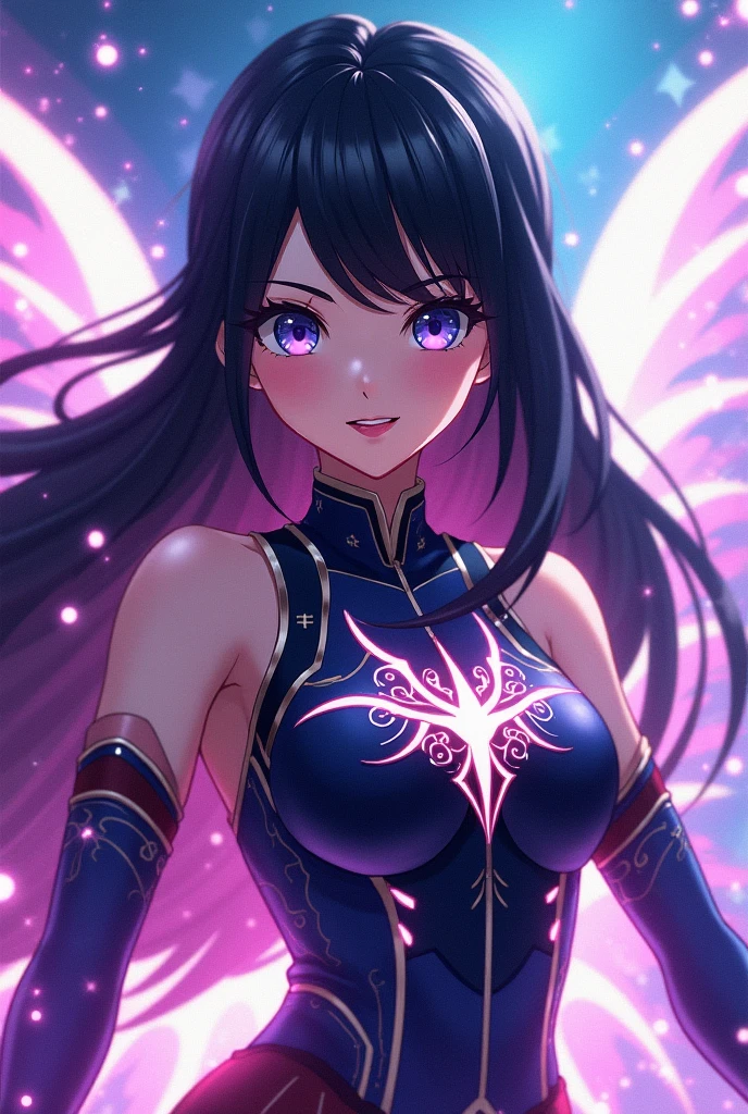 8K, Ultra HD, Masterpiece, 1 girl, exquisite face:1.5), very long hair, strait hair, detailed eyes, ultimate details, wearing transparent science fiction clothes, blue clothes, (glowing clothes:1.4), amazing magnificence, LED Internal lighting, glowing iris, glowing iris,