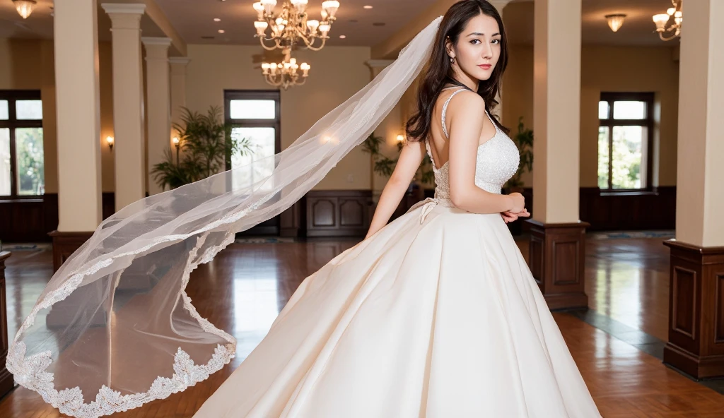A ghostly bride wandering the halls of a dilapidated mansion, her ethereal form glowing softly in the dark, the intricate details of her Victorian gown and the surroundings hinting at a tragic, romantic backstory.