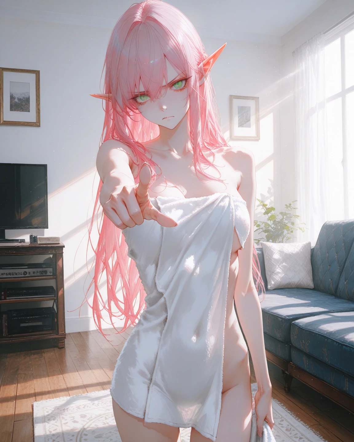 Elf ears, Blonde hair, long hair, Twin-tails, silky hair, ((small breast, adorable face:1.3)), (Original Character, Unity 16K Wallpaper, masterpiece, Best Quality, Ultra-detailed, extremely details CG, Caustics, Cinematic lighting, Detailed, Beautiful detailed eyes, Solo, Oily skin), Ultra High Resolution, Fine skin, ((Small girl)), (strong lights), ((Brighten the subject)), Cute , pink hair, Very short hair, curly hair, Big eyes, Green eyes, body, sleepy face, Naked, Naked, Naked, Naked, sitting on bed, spread up her legs widely, spread up her legs widely, spread up her legs widely, spread up her legs widely, Blonde hair, long hair, Twin-tails, silky hair, (((pink nipples))), open up legs wide, Elf ears,
