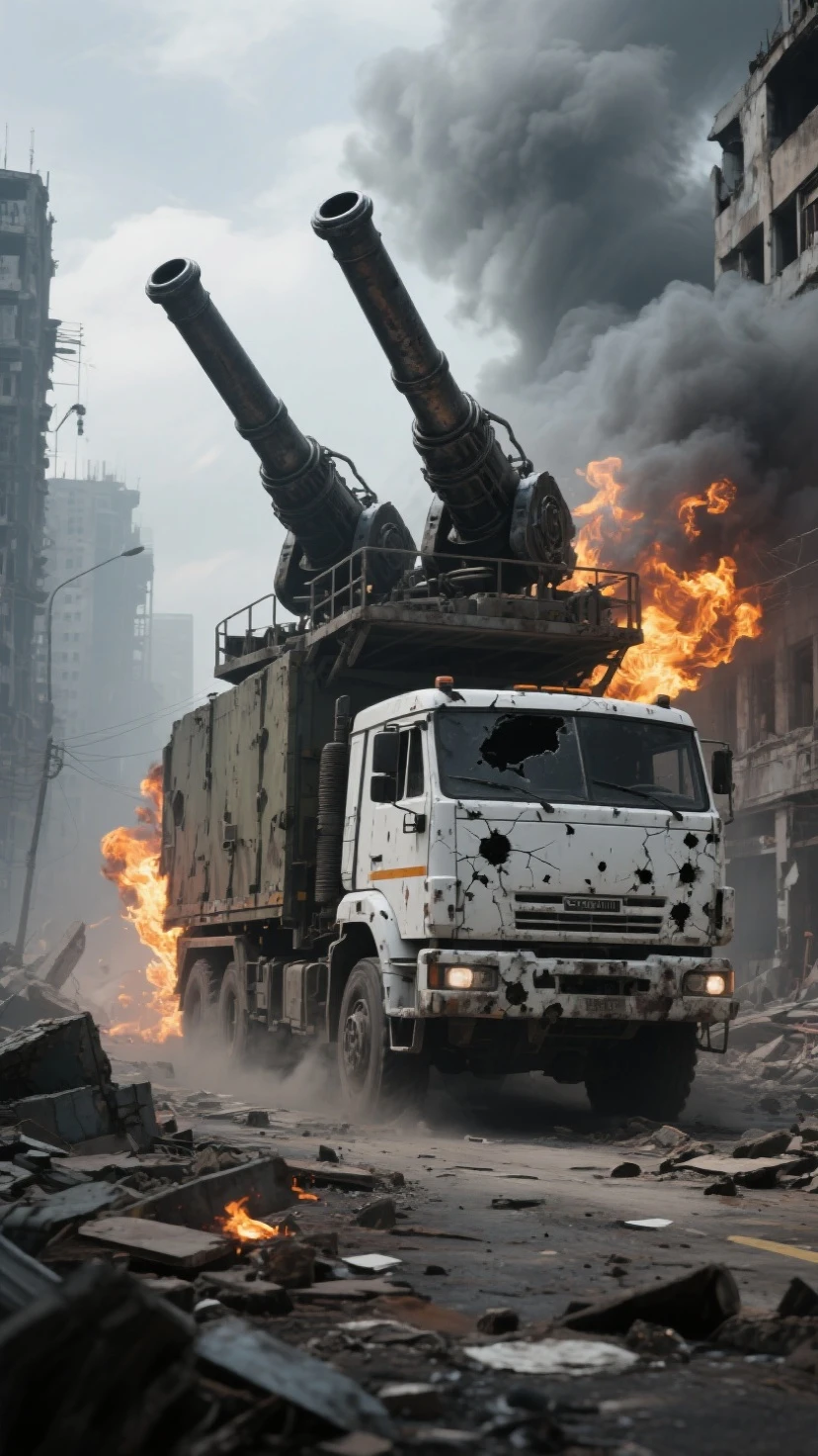 (best quality,4k,8k,highres,masterpiece:1.2),ultra-detailed,(realistic,photorealistic,photo-realistic:1.37),construction machinery,bulldozer with bombs,explosive force,destructive power,demolishing barriers,warzone,battlefield,chaotic scene,dust and debris flying,crumbling buildings and structures,steel and concrete wreckage,smoke and fire,aircraft bombings,explosions and flames,devastation and destruction,scorched earth,devastated landscape,post-apocalyptic setting,dangerous war environment,powerful impact and shockwaves,conflict and chaos,overwhelming destruction,menacing atmosphere,wasteland,decimated cityscape,ruins and rubble,war-torn scenery,crisis and danger,carnage and ruins,heavy machinery in action,menacing war machines,booming detonations,barrier destruction,blasts and detonations,confrontation and clashes,dozer pushing through barriers,menace of war.