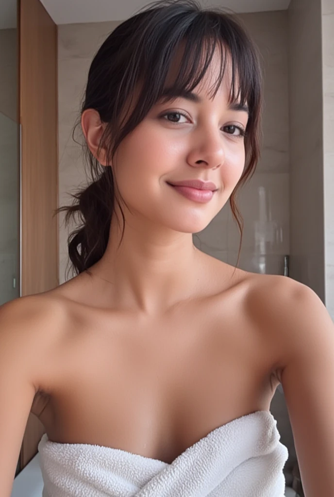 instagram photo, closeup face photo of 23 y.o Chloe in yellow transparent cloth, cleavage, pale skin, (smile:0.4), hard shadows, cycling outfit, after shower with wet hair, curl hair, sexy vibe, buggie jumping