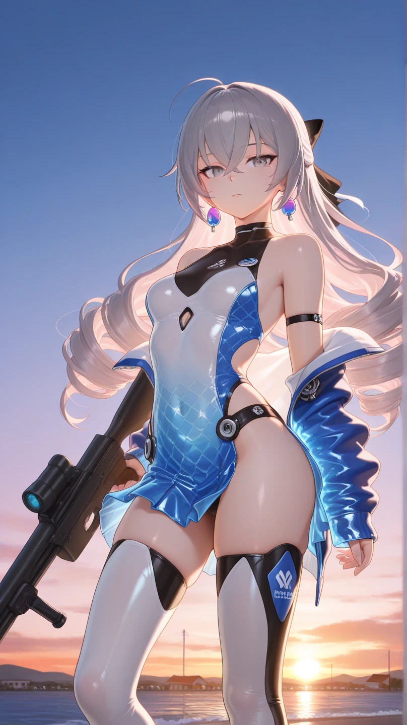{{masterpiece}}, best quality, extremely detailed CG unity 8k wallpaper, cinematic lighting, lens flare, beautiful detail eyes, black,  side glance,  multicolor short white hair, colorful light, particles, heterochromia, (colorful:1.5), (colorful hair:1.5), futuristic bikini, beach view,
