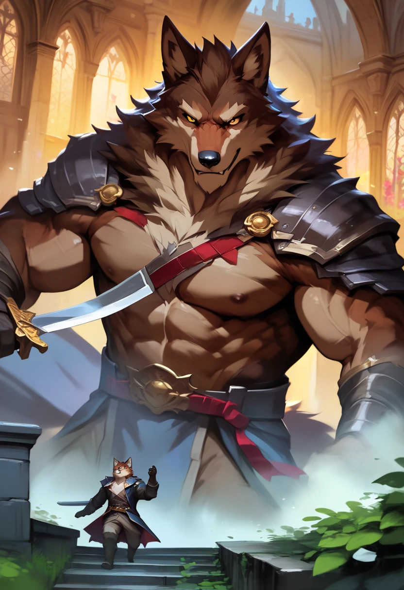 Lobo musculoso sin camisa rudo 